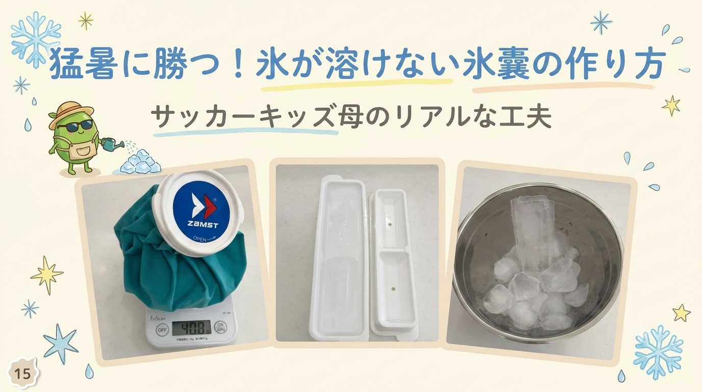 【ジュニサカ暑さ対策】猛暑でも氷が溶けない氷嚢（ひょうのう）の作り方とザムスト氷嚢のリアルな口コミ情報